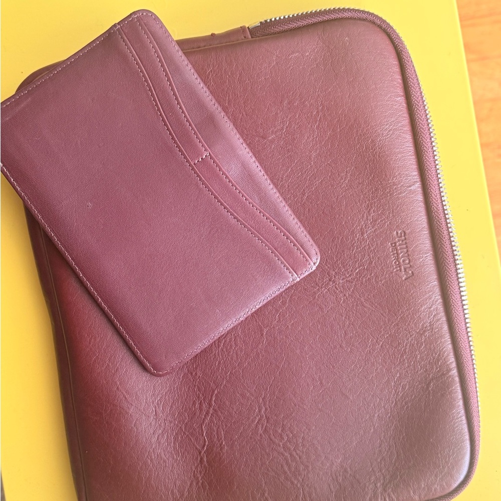 Shinola Maroon Leather Sleeve and Wallet Set